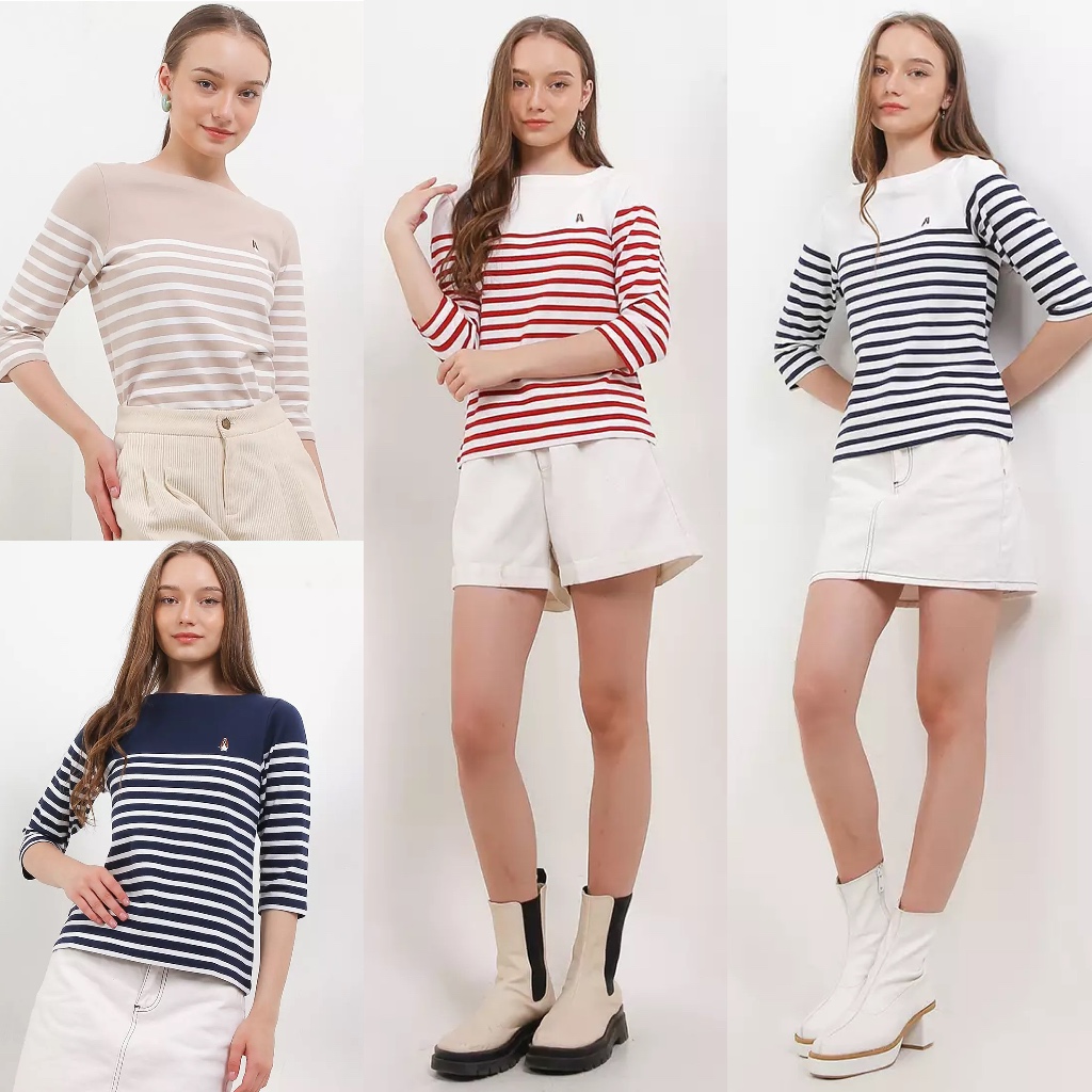 Hush Puppies Bsc Ponovi Original (Pakaian Kaos/ Tshirt/ Tee Wanita Stripe)