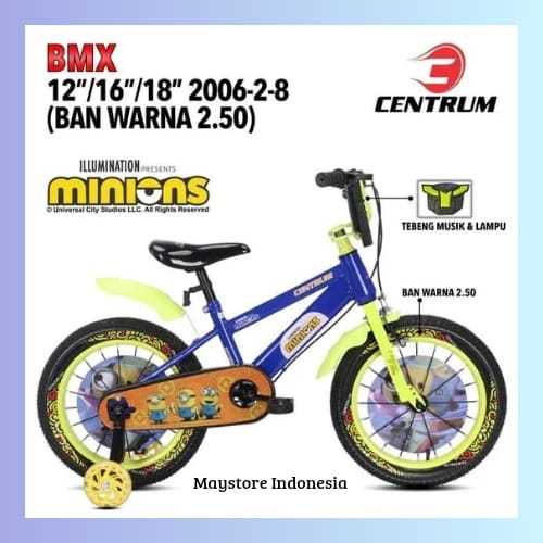SEPEDA ANAK LAKI BMX CENTRUM 2006 2 8 BAN WARNA 2.50 12 16 18 INCH READY SEMUA WARNA- Hitam, 12-BERG