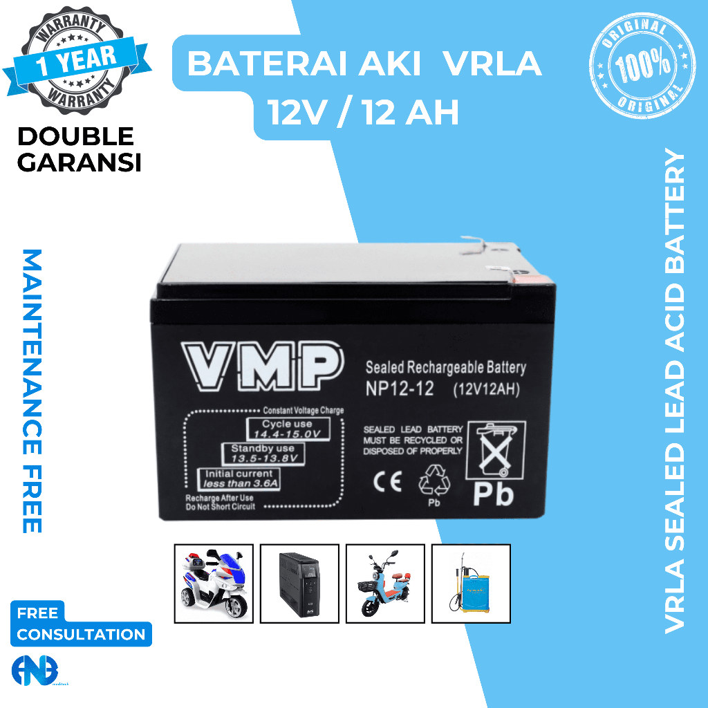 Aki Baterai UPS 12V 12AH 12 AH VMP Baterai Aki Kering VRLA UPS APC ICA