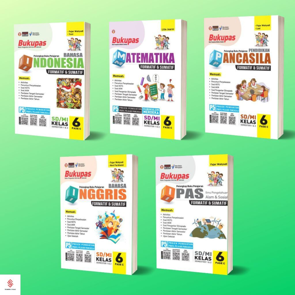 Bukupas SD/MI Kelas 6 Latihan Soal Kurikulum Merdeka Matematika / IPAS / Pancasila / Bahasa Indonesi
