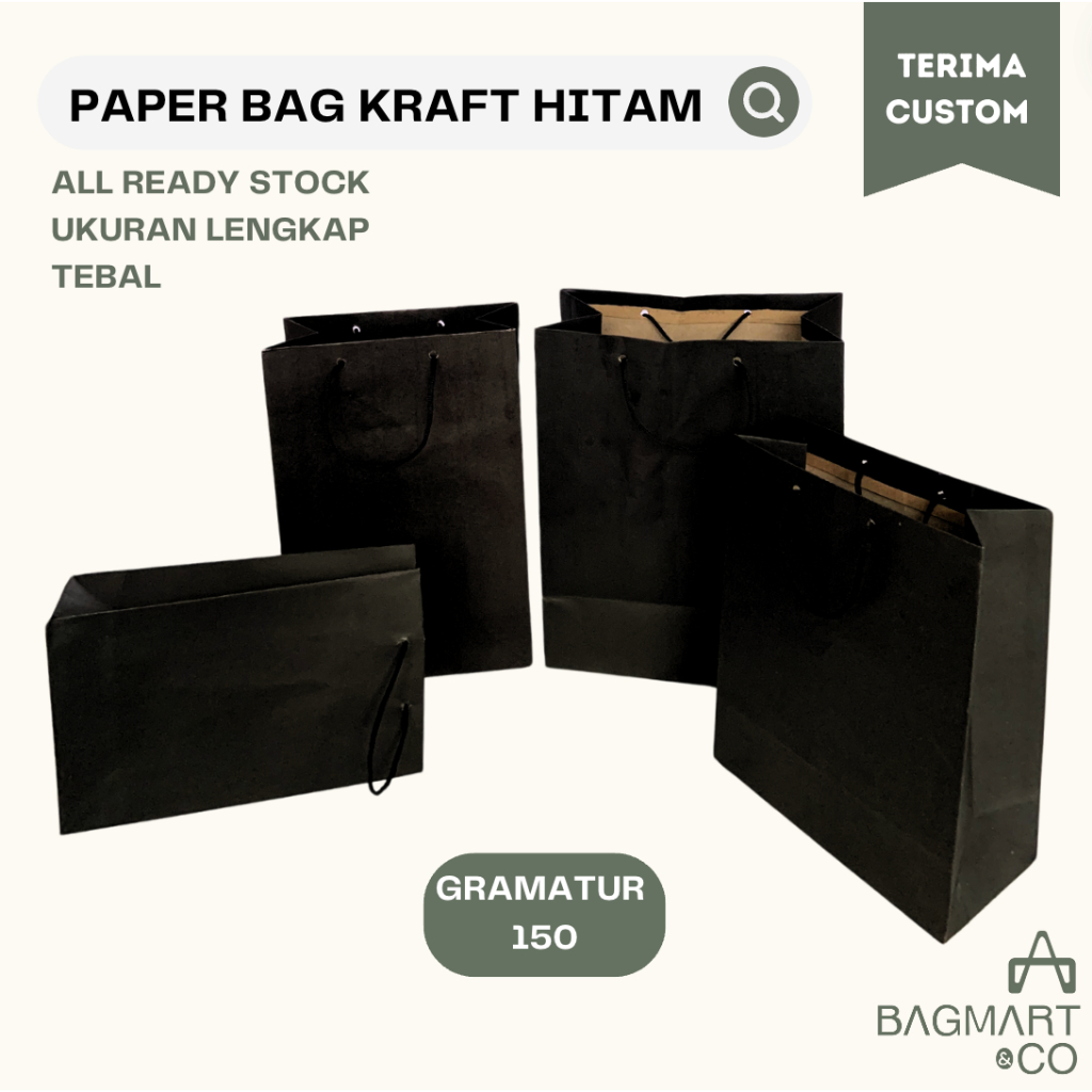 

Paper Bag Hitam Polos Special Black 150 Gsm Ukuran Lengkap Suvenir