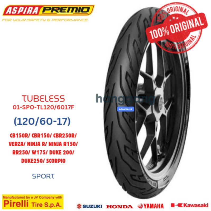 Ban Luar Motor Tubeless CBR150 VERZA Ninja R KAWASAKI W175 SCORPIO DUKE200 DUKE250 120/60-17 ASPIRA 