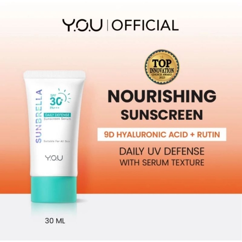 YOU Sunbrella Daily Defense Sunscreen Serum SPF30 | Tabir Surya UVA UVB Blue Light | Lightweight Ski