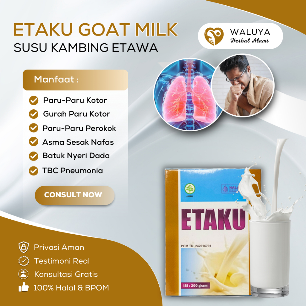 

Susu Pembersih Paru-Paru Kotor Perokok, Penghilang Flek Paru-Paru, TBC Tuberkulosis, Radang Paru, Nyeri Dada, Asma Sesak Nafas - Etaku Goat Milk Halal BPOM