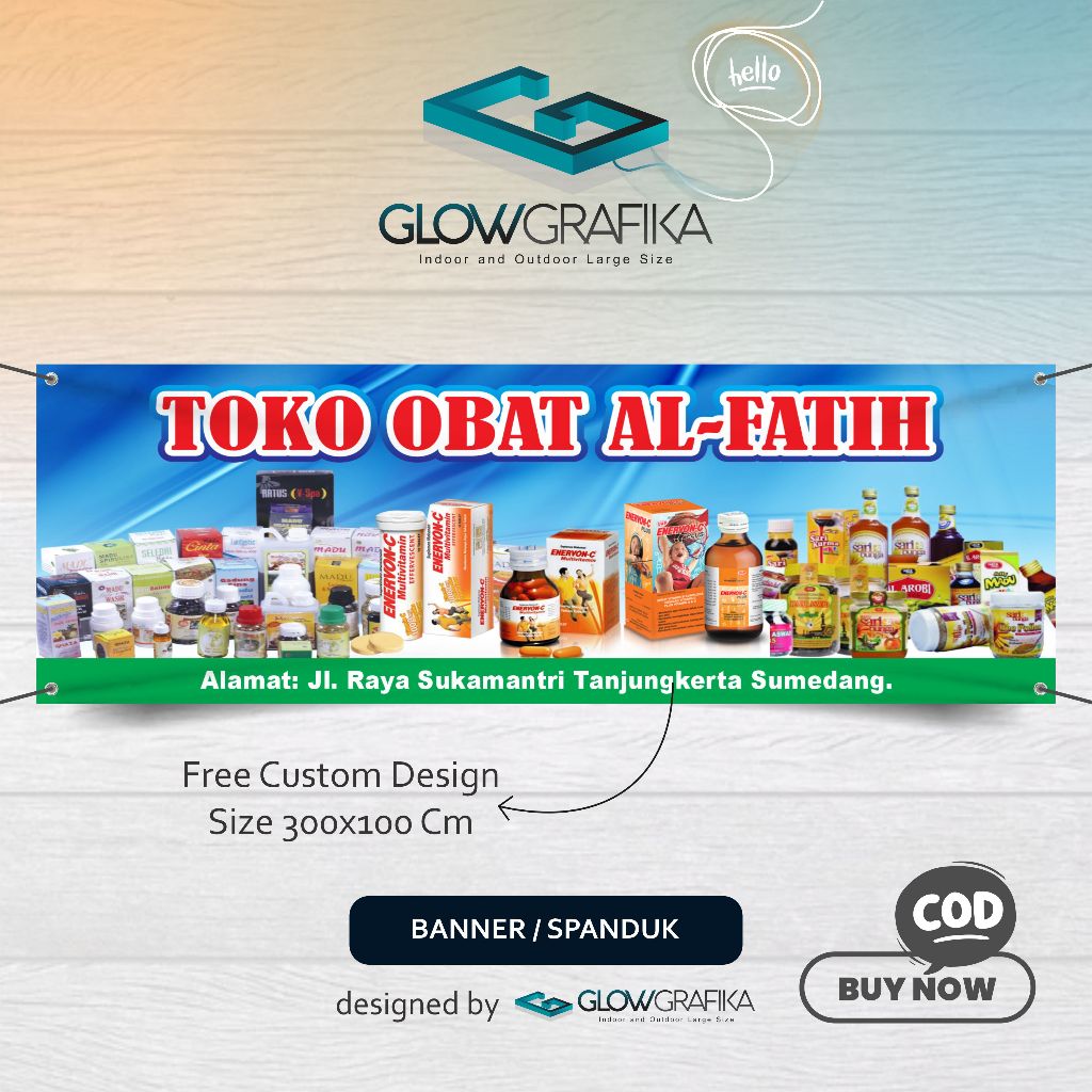 Cetak Spanduk Banner Toko Obat Custom Nama
