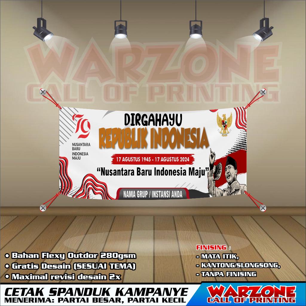 SPANDUK BANNER HUT RI/BANNER/MMT BISA CUSTOM DESAIN