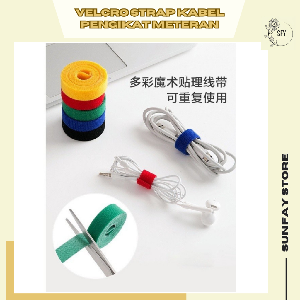 SUNFAY Velcro Strap Kabel Pengikat Meteran Perekat Kabel Pengikat Binder Kabel Kuat Tidak Mudah Lepa