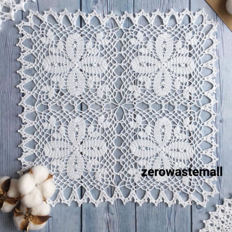 taplak meja persegi empat rajut handmade - 06