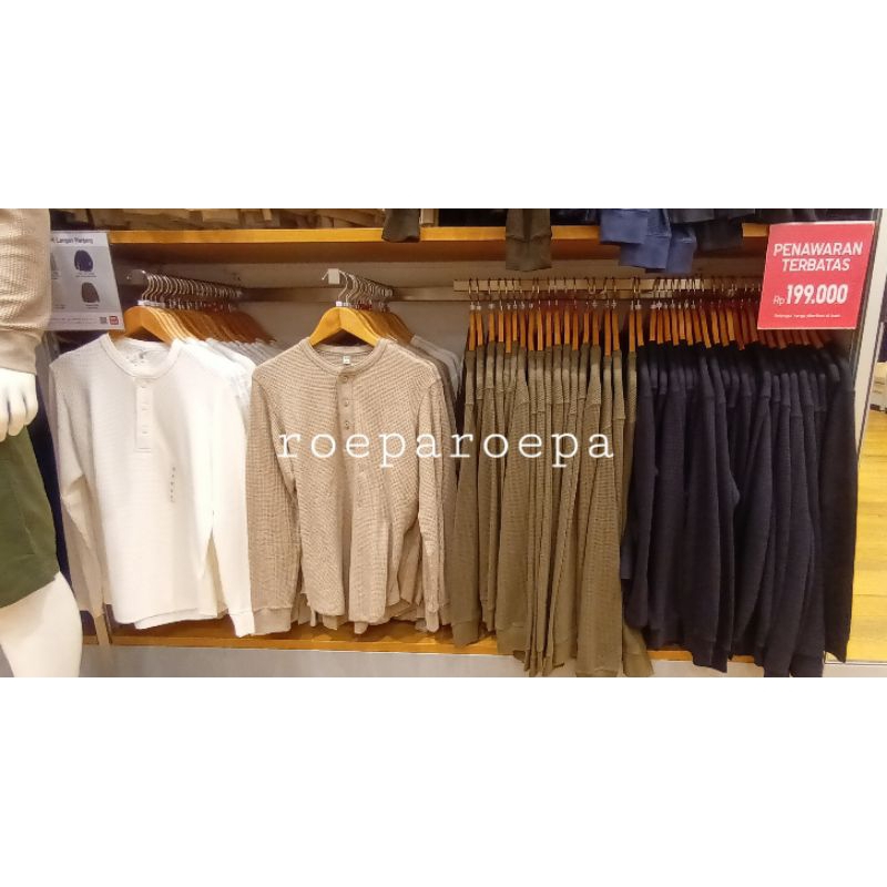 UNISEX Waffle Henley Neck Pullover Long Sleeve Uniqlo Jastip Uniqlo