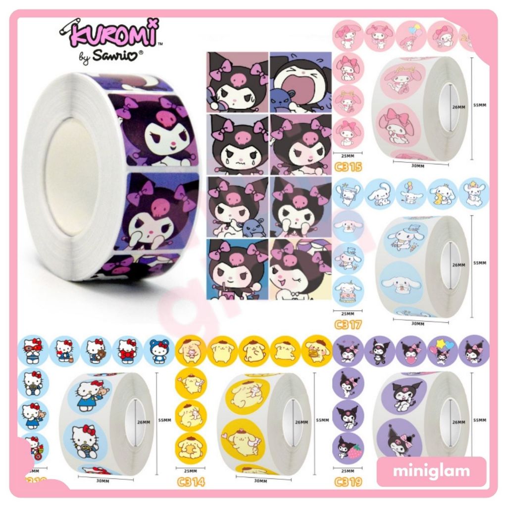 

MGLAM - Sticker Roll 500 PCS Stiker Kartun Sanrio Kuromi Pompompurin Shinchan One Piece Unik【ST001】