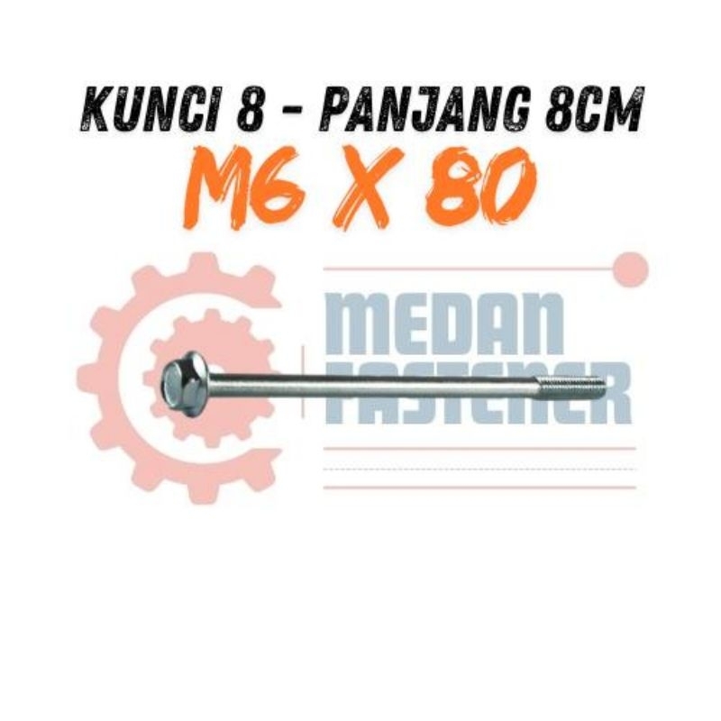 Baut Flange Bolt M6x80 Putih Kunci Baut 8 Blok Mesin CVT baut 10 6mm Panjang 8cm M6