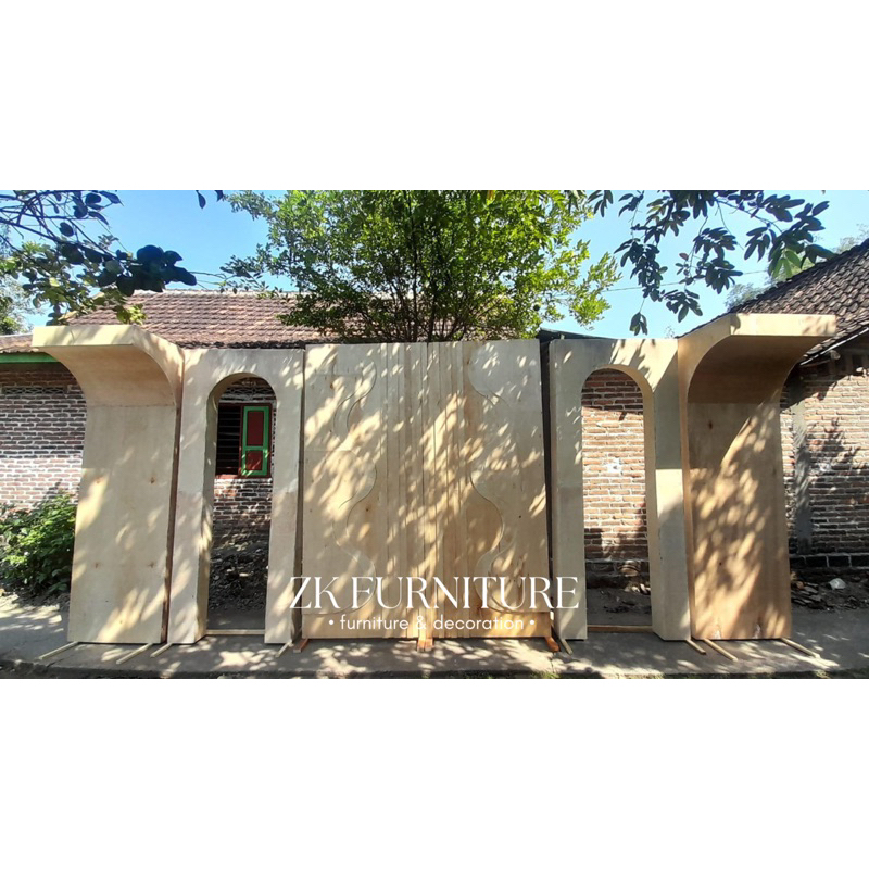 backdrop pernikahan / backdrop pelaminan terbaru / backdrop satu set mewah / backdrop triplek