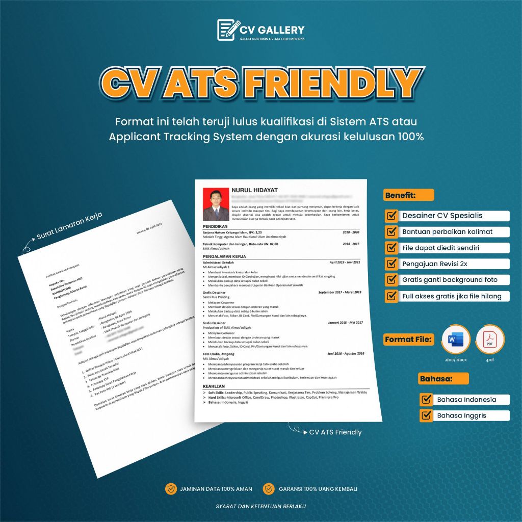 CV ATS FRIENDLY & SURAT LAMARAN KERJA (INDONESIA DAN INGGRIS)