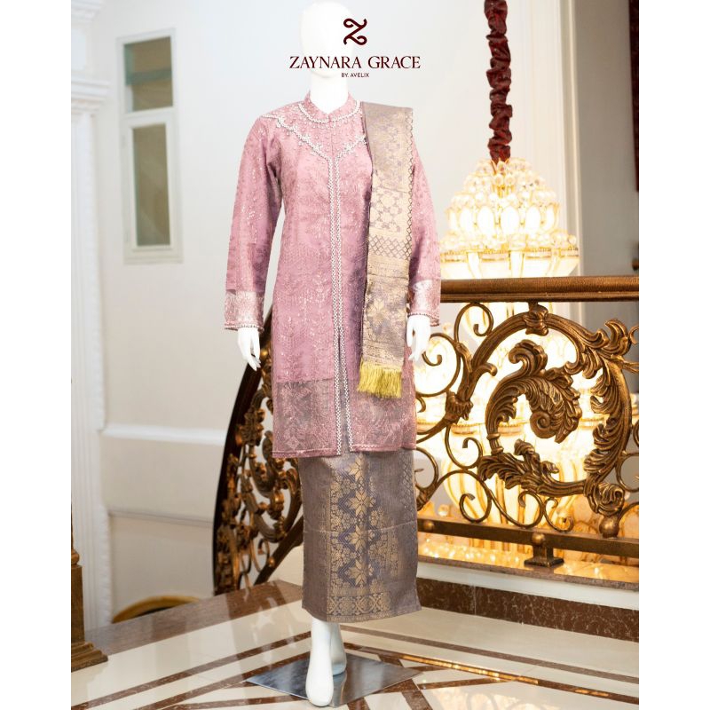 Stelan Kebaya Pesta Mewah Gratis Hijab Plus (Songket dan Selendang) Bahan Tulle Spangle Full Payet/K