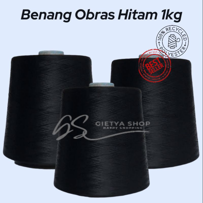 Benang Obras Hitam 1Kg | Benang Obras Polyester | Benang Obras