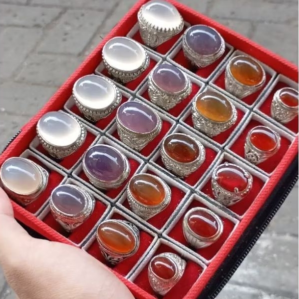 Cincin batu akik Natural Baturaja serat kura Top HQ, Anggur,Lavender,Red Raflesia,Solar Madu