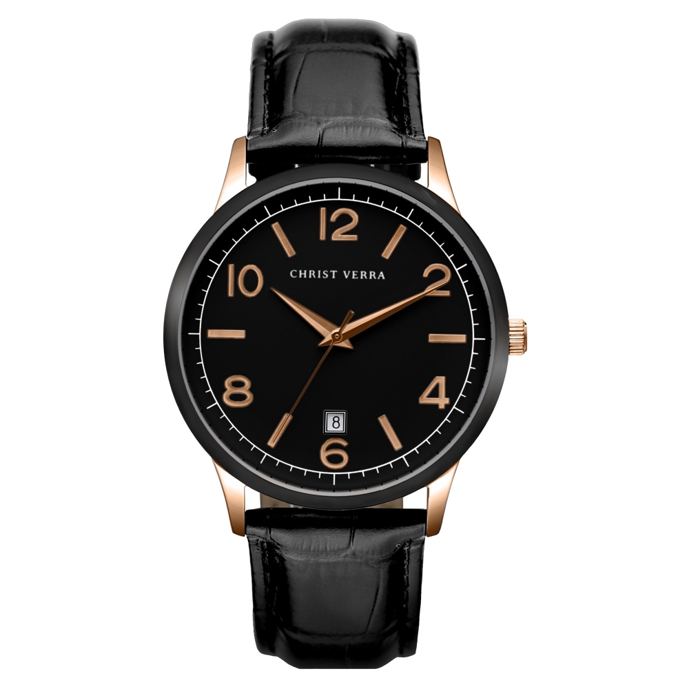 Jam Tangan Pria Tali Kulit Christ Verra CV 12071G-28 BLK