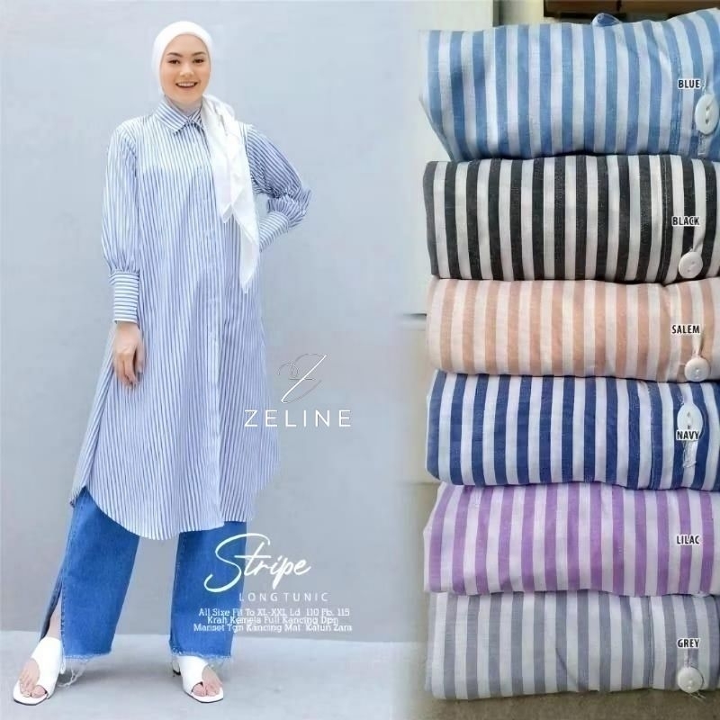 Stripe Long Tunik Bahan Katun Import By Zeline-Tunik Salur Motif Garis Garis By Zeline-Tunik Strip K