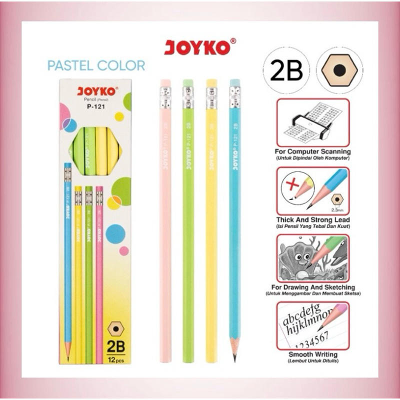 

N104 Pensil 2B Joyko P-121 Pastel + Penghapus (Satuan)