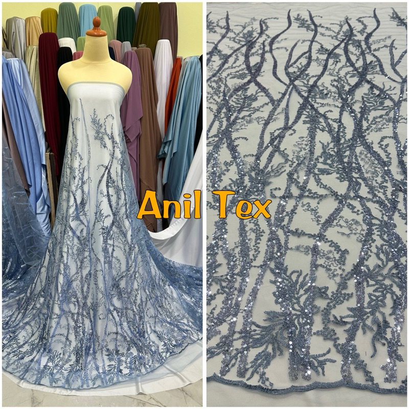 kain tulle Payet Premium / Tile full Payet akar / Tile motif akar merambat