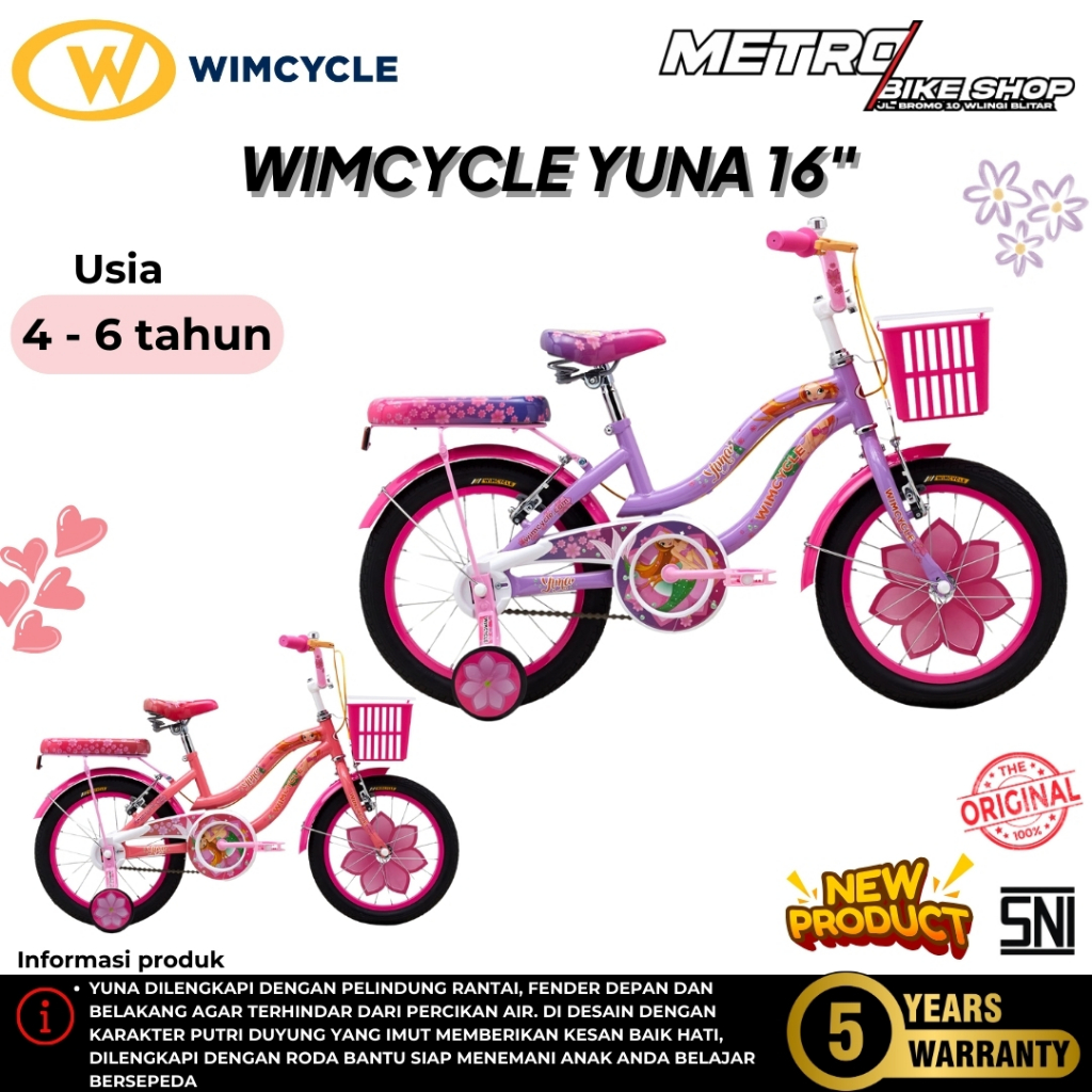 Sepeda anak Wimcycle Yuna 16 inch Sepeda anak cewek anak perempuan