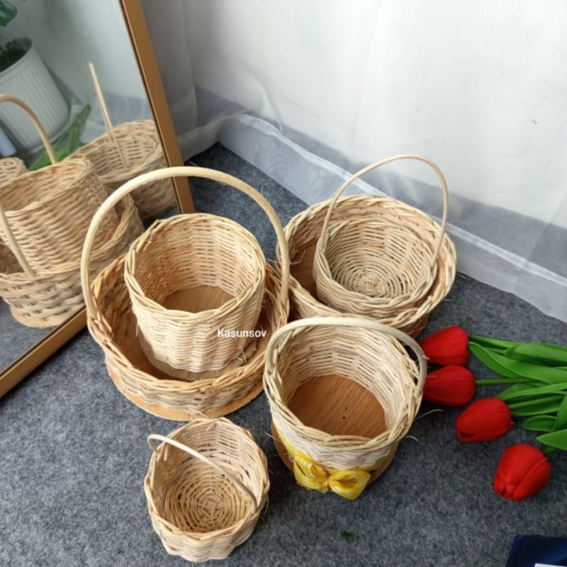 Keranjang rotan bulat keranjang rotan tangkai keranjang rotan bulat mini keranjang bunga karanjang s