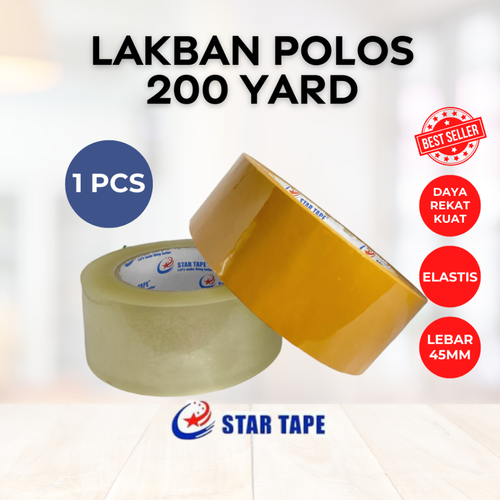 

Lakban 200yard transparant, coklat | Star Tape | 200yard Daya rekat sangat kuat Lakban perekat