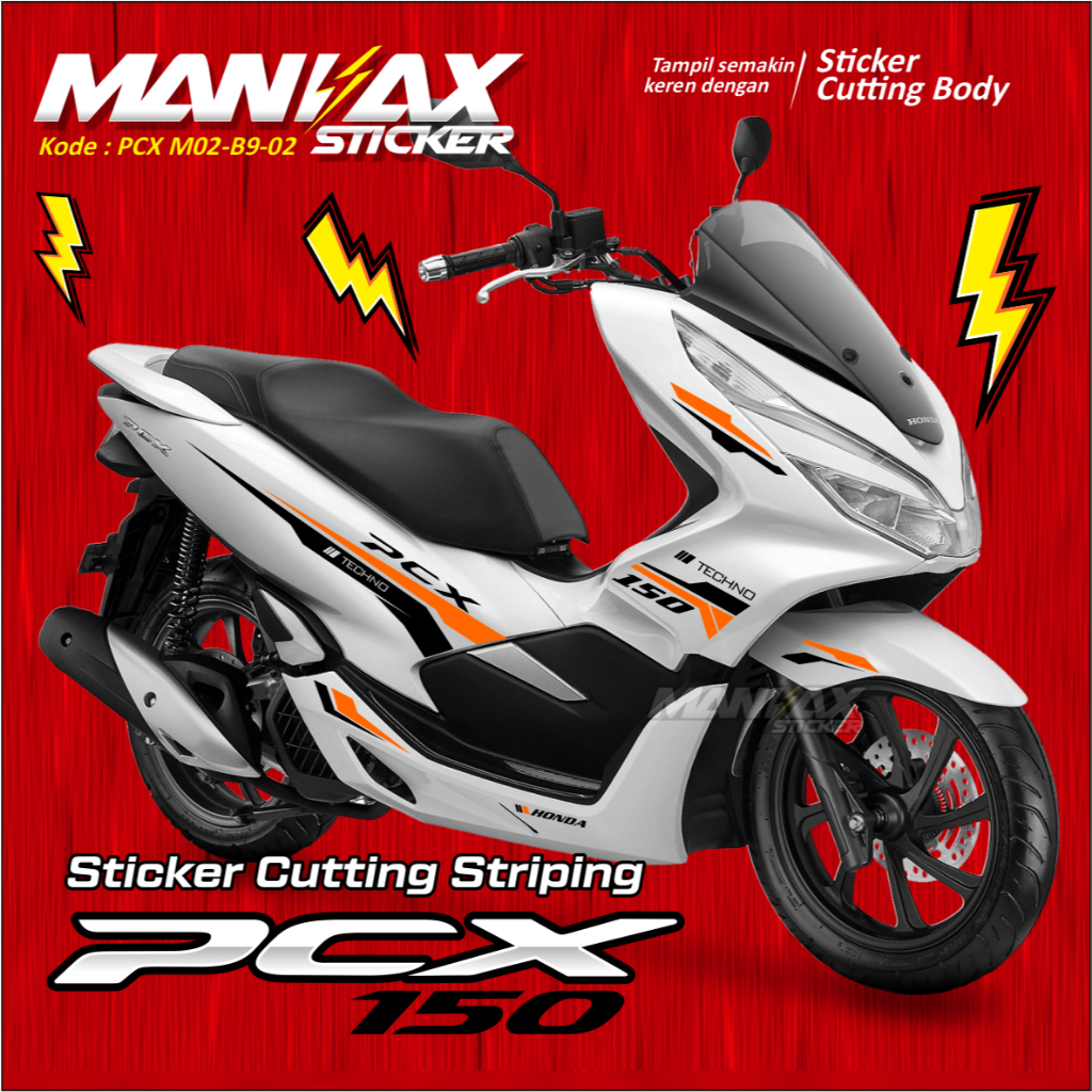 Sticker PCX Striping PCX Sticker Cutting PCX Hitam Merah ( Motor Putih )