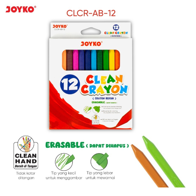 

Krayon Bersih Dapat Dihapus Clean Crayon Erasable Joyko - 12Warna CLCR-AB 12 - SET