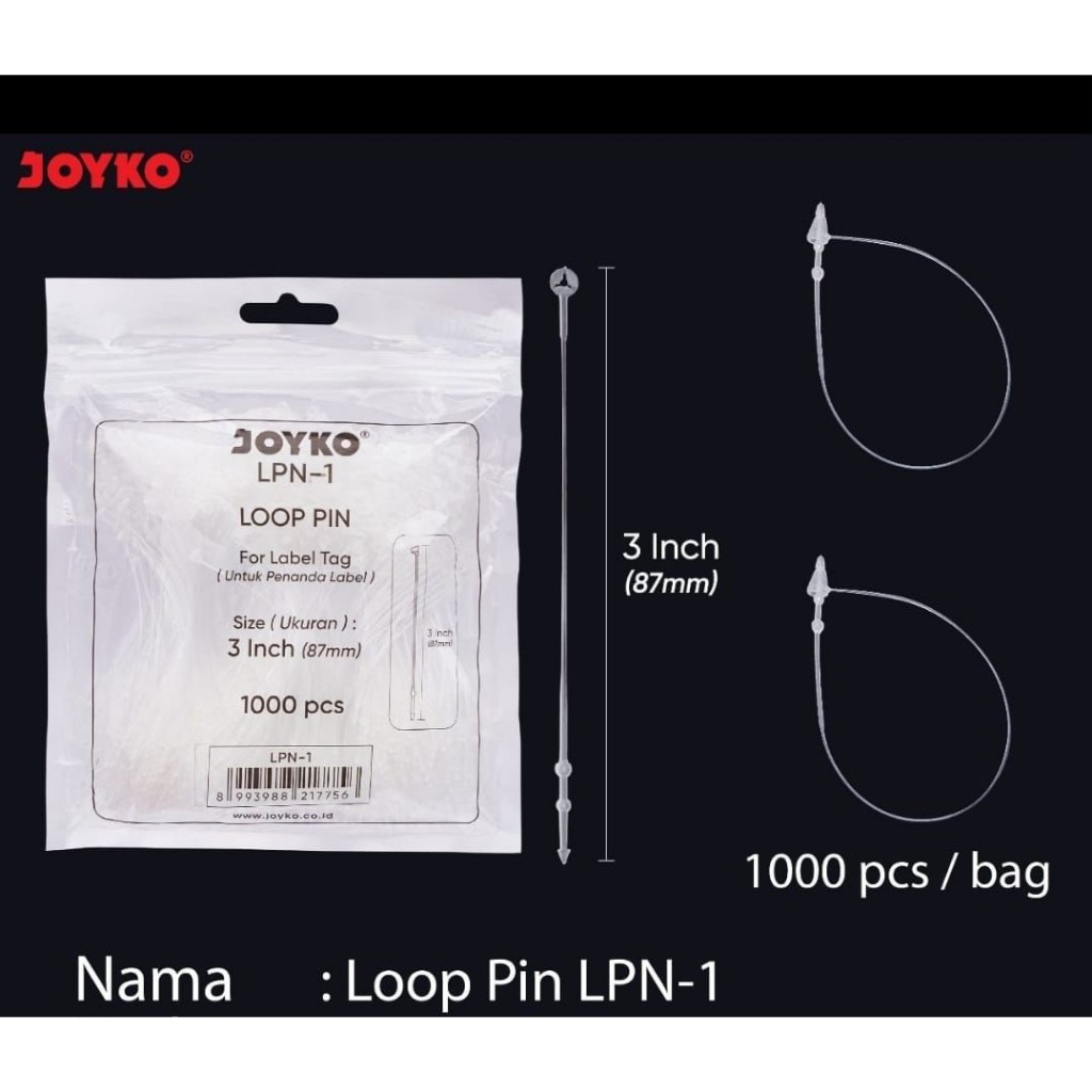 

Loop Pin Lock Pin String Pin Label Tali Tag Hangtag - Joyko (1000 Pcs)