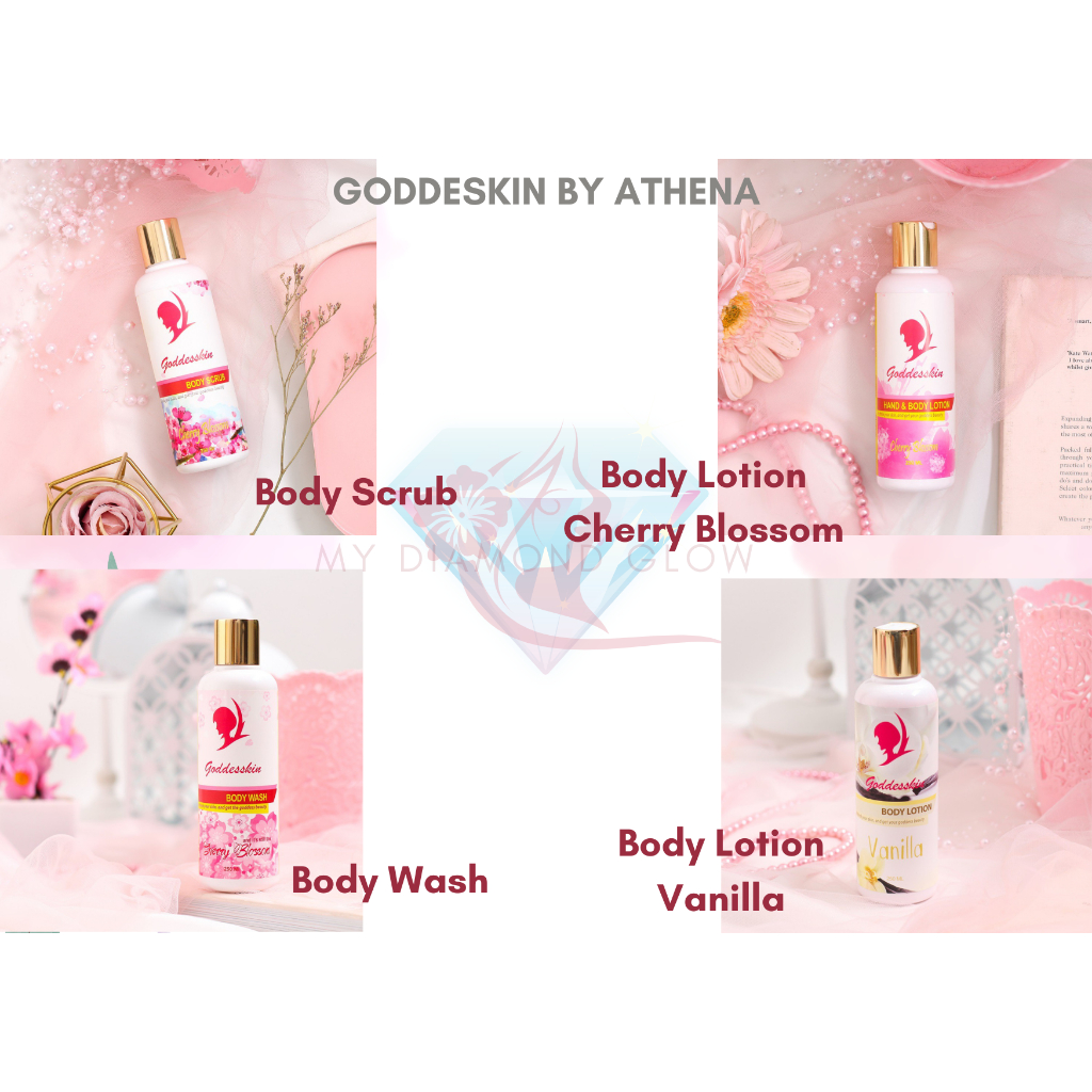 Goddeskin by Athena Body Lotion Cherry Blossom - Body Lotion Vanilla -  Body Wash - Body Scrub - ORI