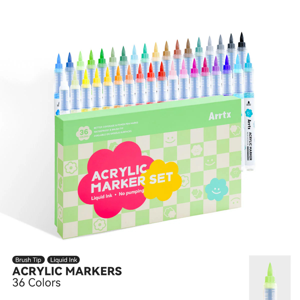 

Arrtx 36 Colors Acrylic Paint Markers Brush Tip Liquid Ink AACM-0936A