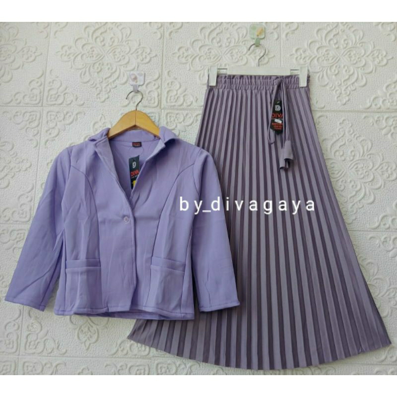 Setelan Anak Mila Atasan Blazer Kancing Rok Plisket Mayung Kekinian