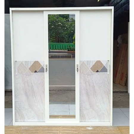 lemari pakaian besi okelo sliding 3 pintu anti rayap, anti jamur/lemari pakaian besi/lemari gantung/