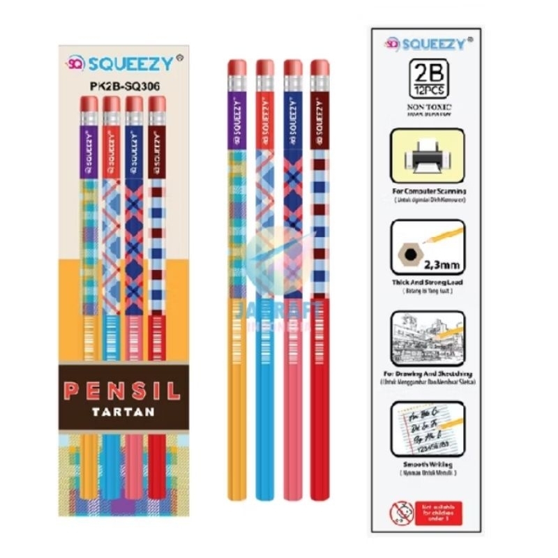 

(12pcs) pensil 2B Tartan squeezy/pensil 2B murah