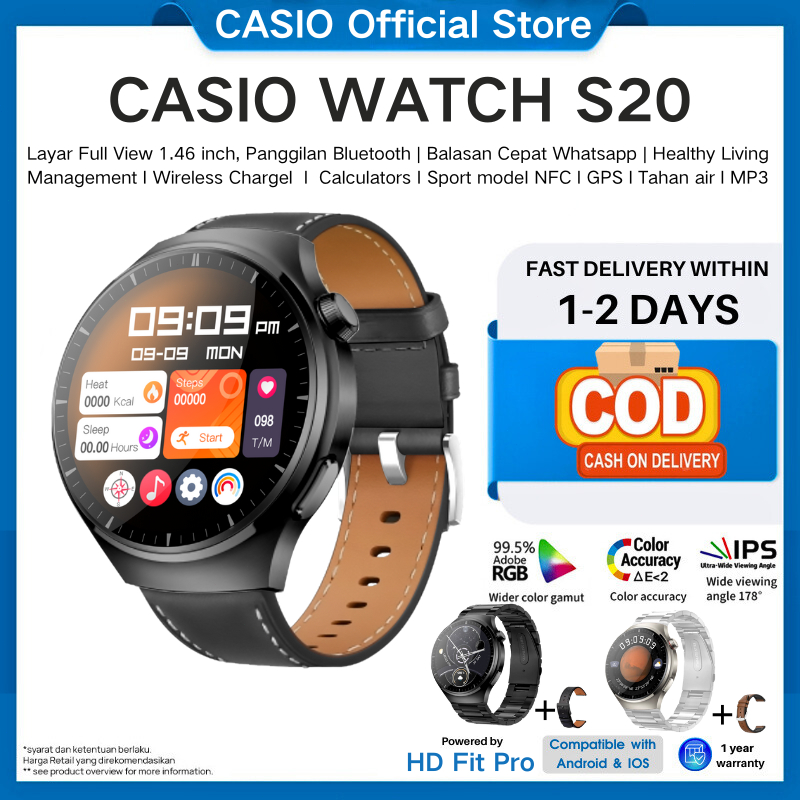 [100% Original] Casio SmartWatch S20，Panggilan suara, tampilan jam khusus, MP3, pemantauan detak jan