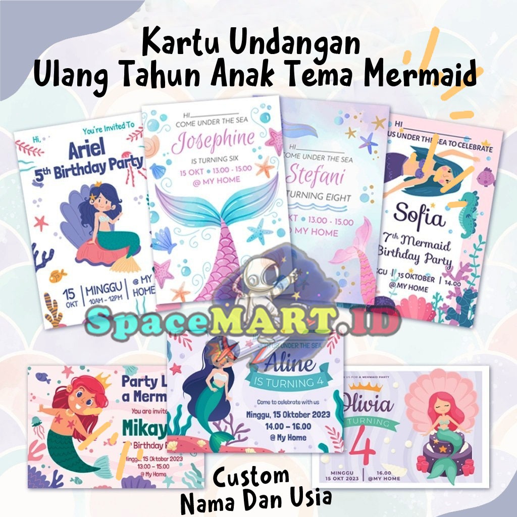 Undangan Ulang Tahun Tema Mermaid Custom  Undangan Ultah Anak