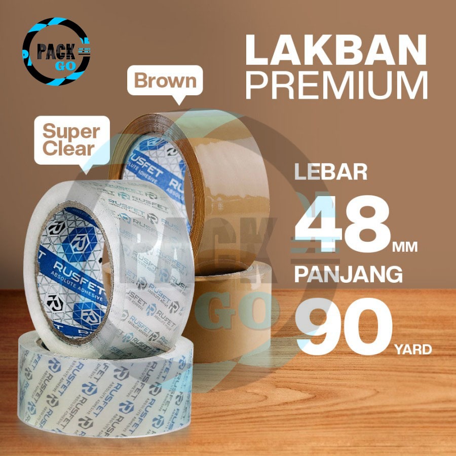 

Lakban RUSFET PREMIUM Isolasi Ukuran 48 mm x 90 yard Selotip Super Clear 1 DUS