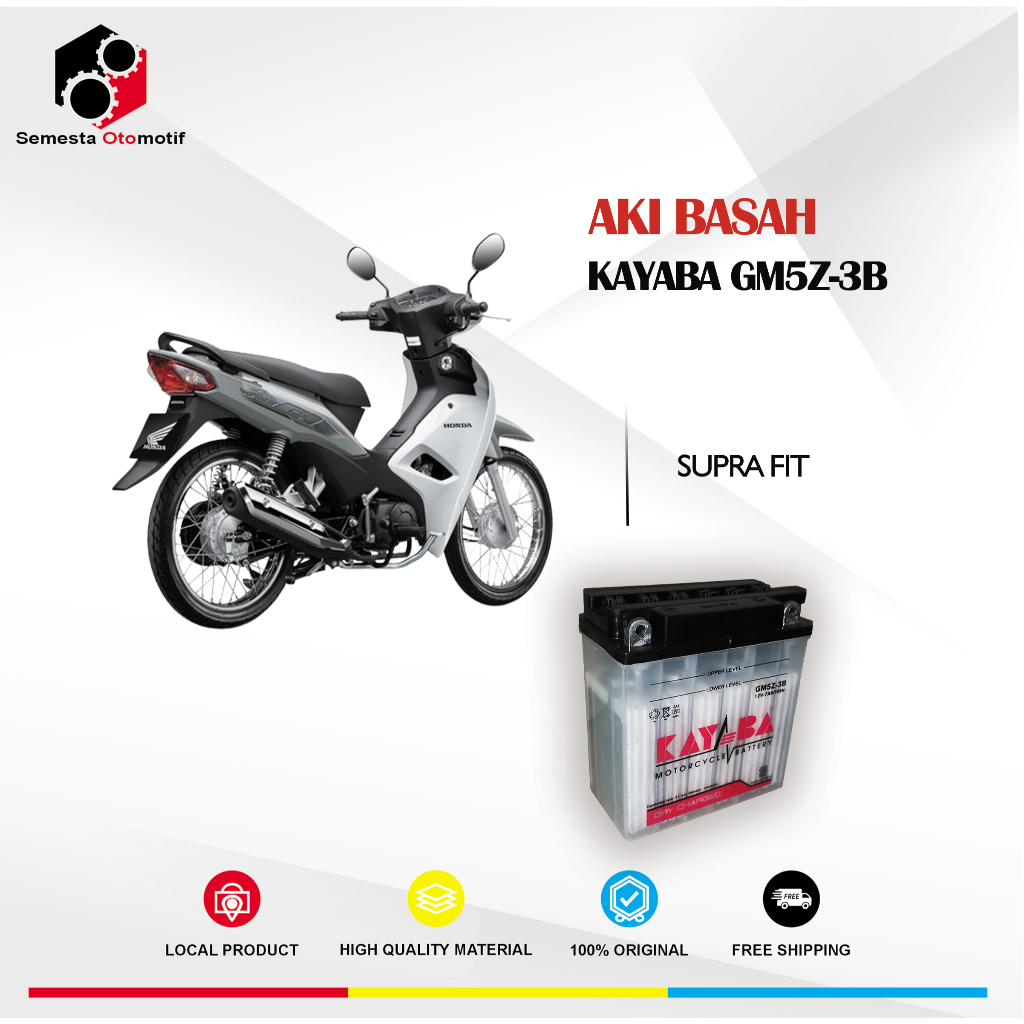 Aki Motor Supra Fit KAYABA GM5Z-3B 12V 7Ah Aki Basah Original Free Bubble