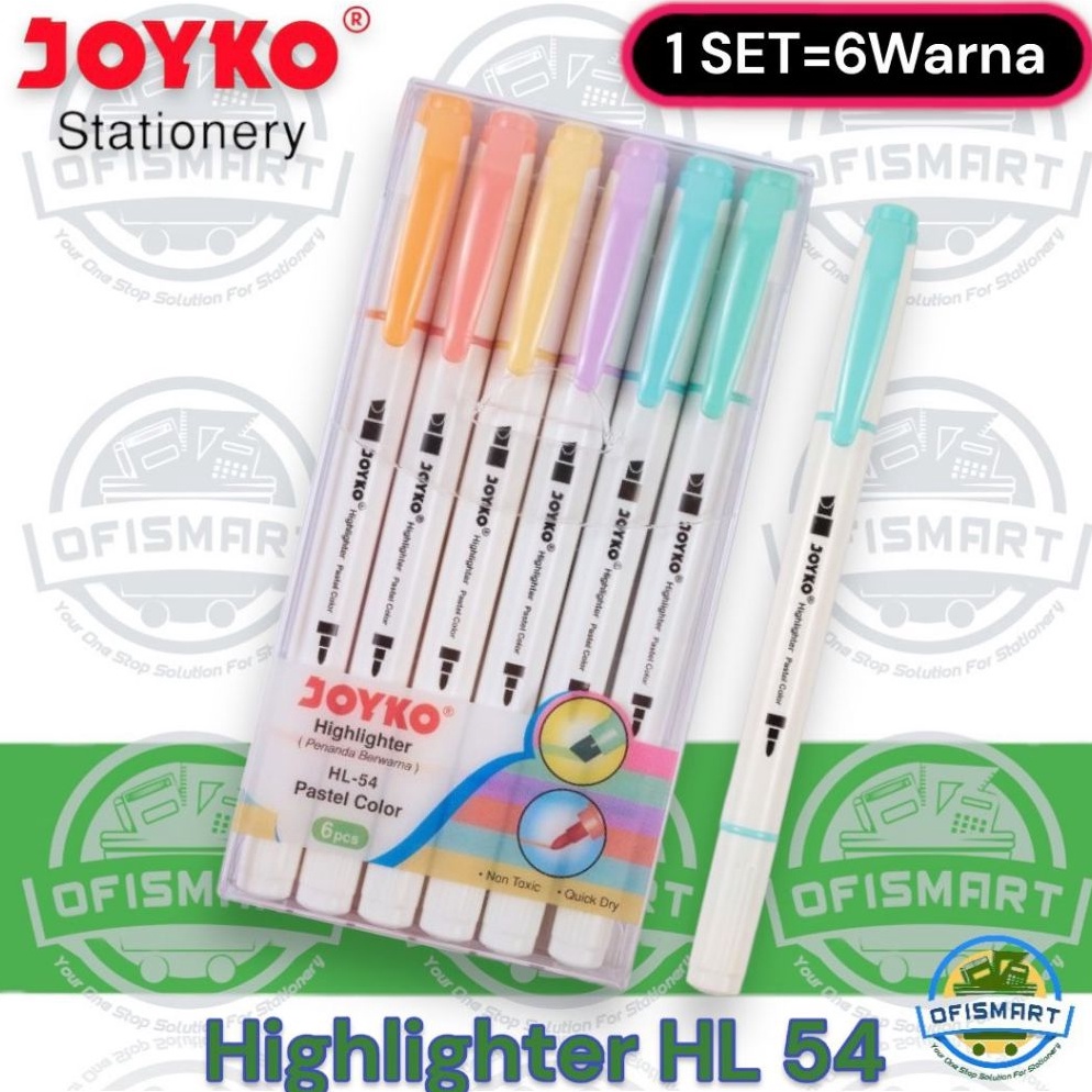 

KODE I84J Joyko Highlighter HL54 Pastel Penanda Buku 2 Sisi 1SET6Warna