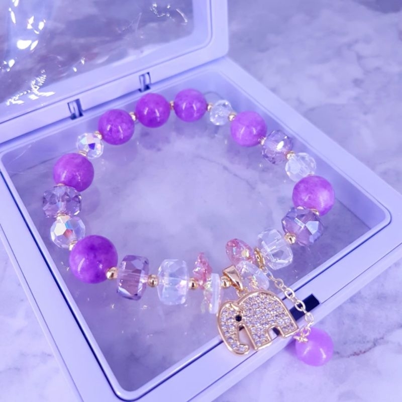 Gelang Kristal Titanium, Warna Ungu, Gelang Swarovski terbaru, lentur, Awet dipake Harian