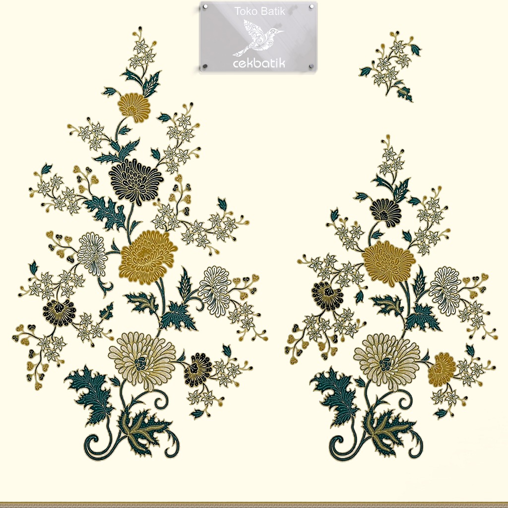 kain batik - Motif Bunga Manis V60 Warna Dasar White Cream (Soft) Tosca