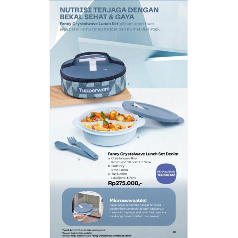 Tupperware Fancy Crystalwave Lunch set Denim bekal makan bulat tas
