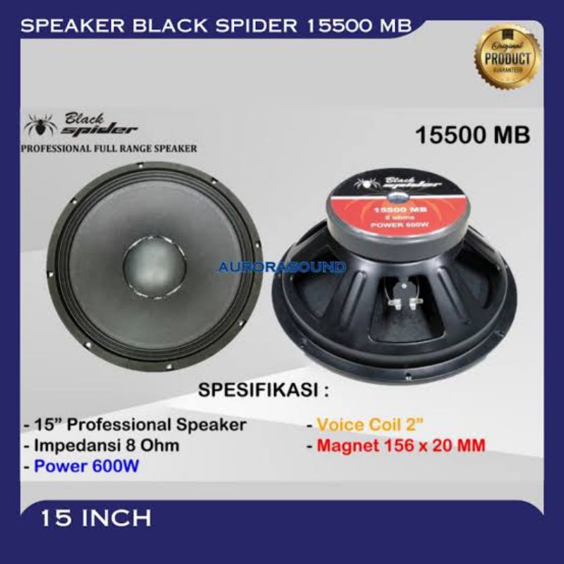 SPEAKER 15 INCH BLACK SPIDER BS15500MB 600 WATT BS 15500MB BS 15500 MB ORIGINAL