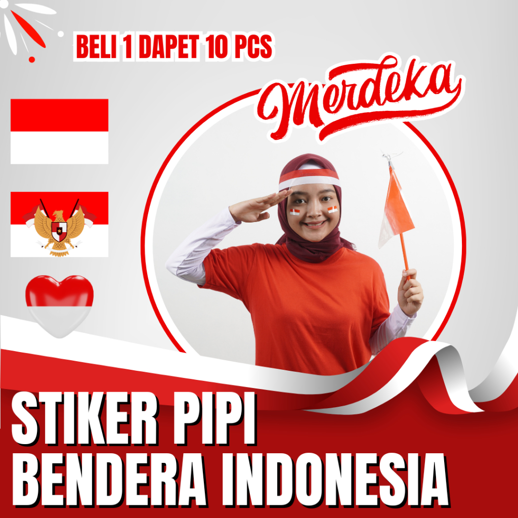 

ISI 5 PCS Tempelan Pipi Bendera - Sticker Pipi Merah Putih - indonesia 17 agustus