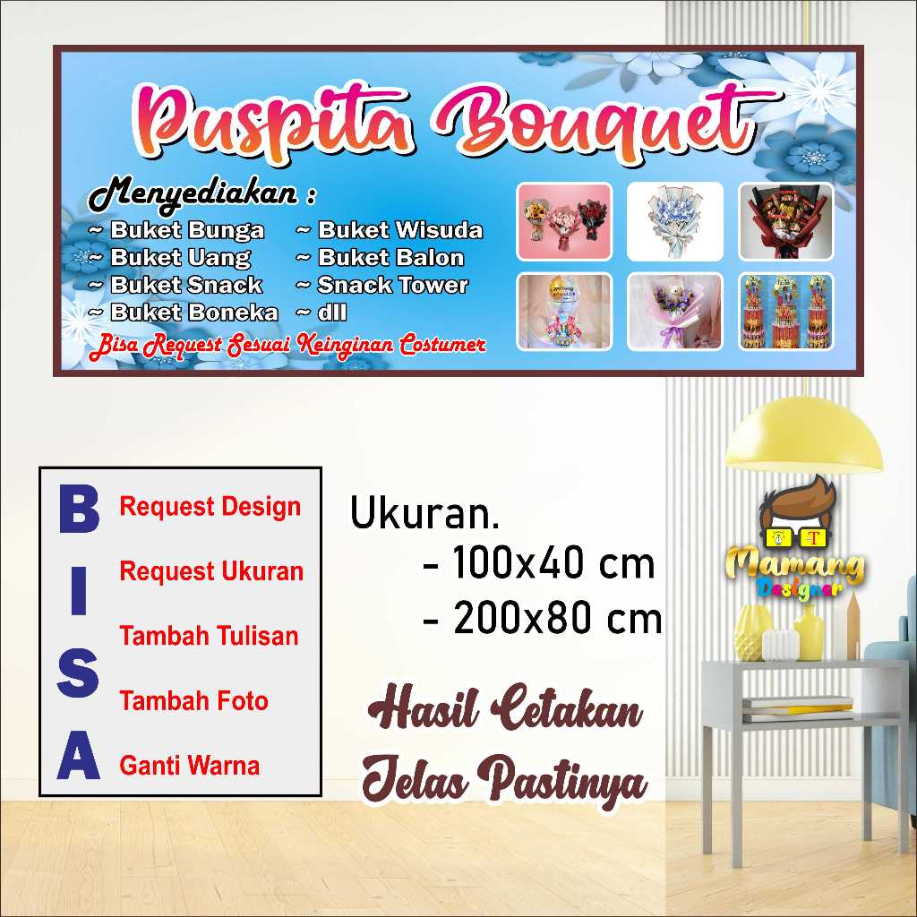 MMT Banner Spanduk Jasa Buat Buket Wisuda Snack Tower Bagus Keren bb