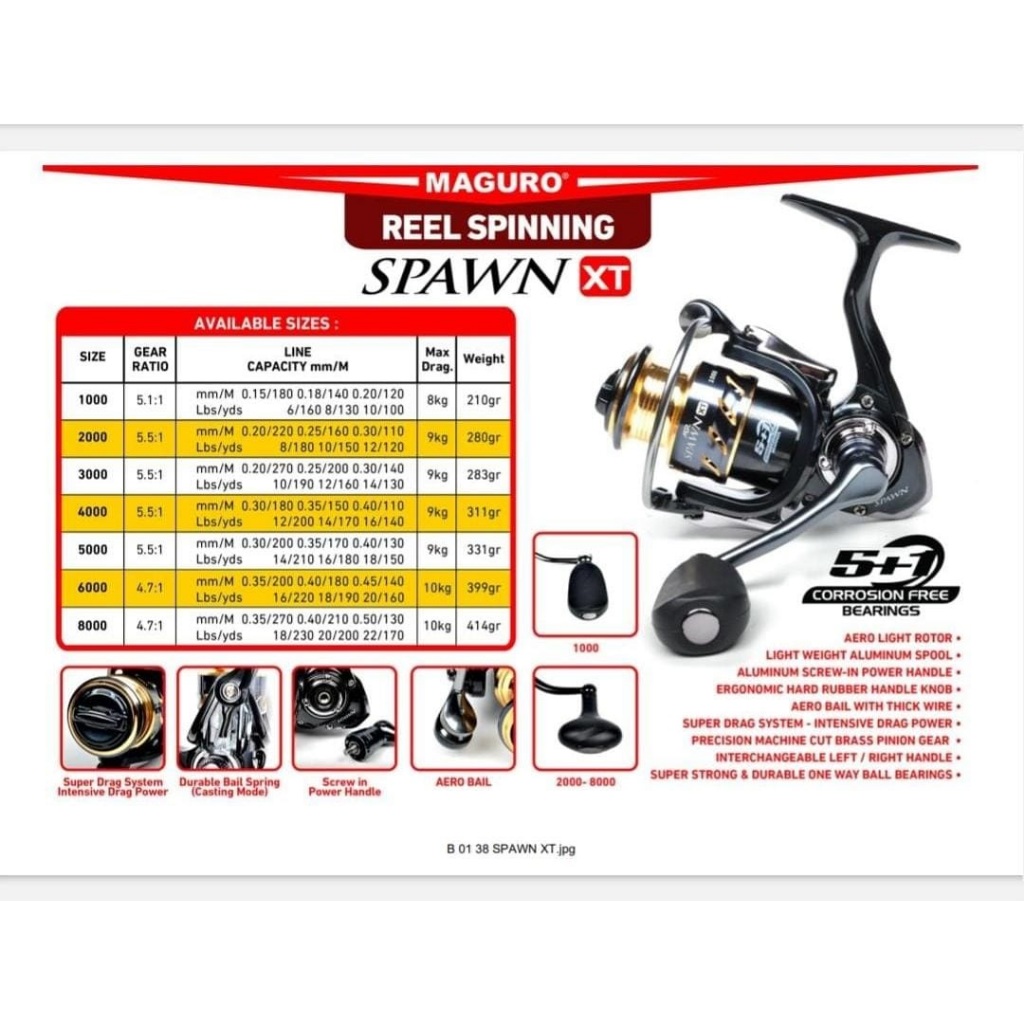 Reel Maguro SPAWN XT | Power Handle | Kolam Sungai Laut  ukuran 1000,2000,3000