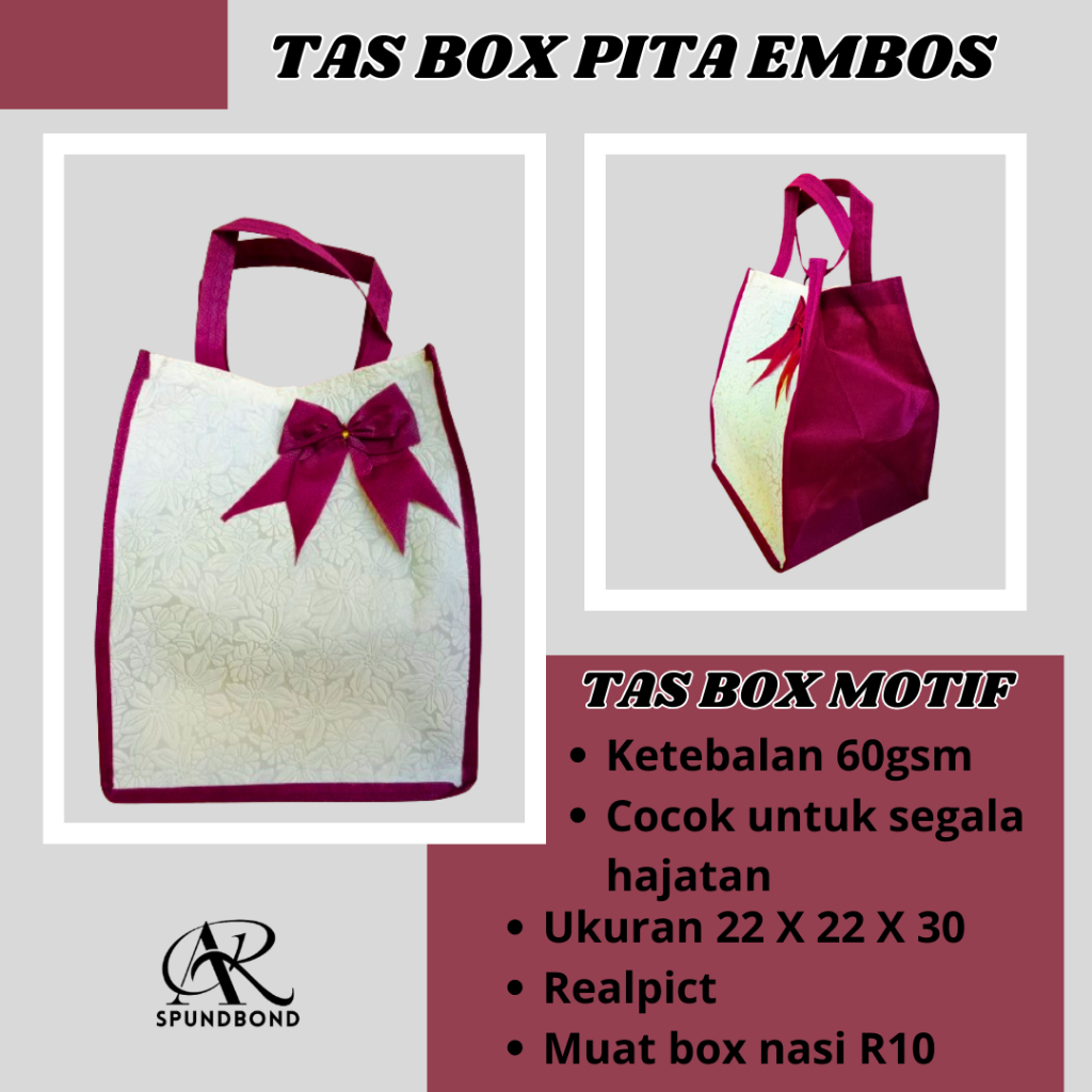 (SATUAN) Tas Hajatan Spunbond Box Embos Pita | Tas Spunbond Ukuran 22x22x30 | Goodiebag Tas Hajatan 