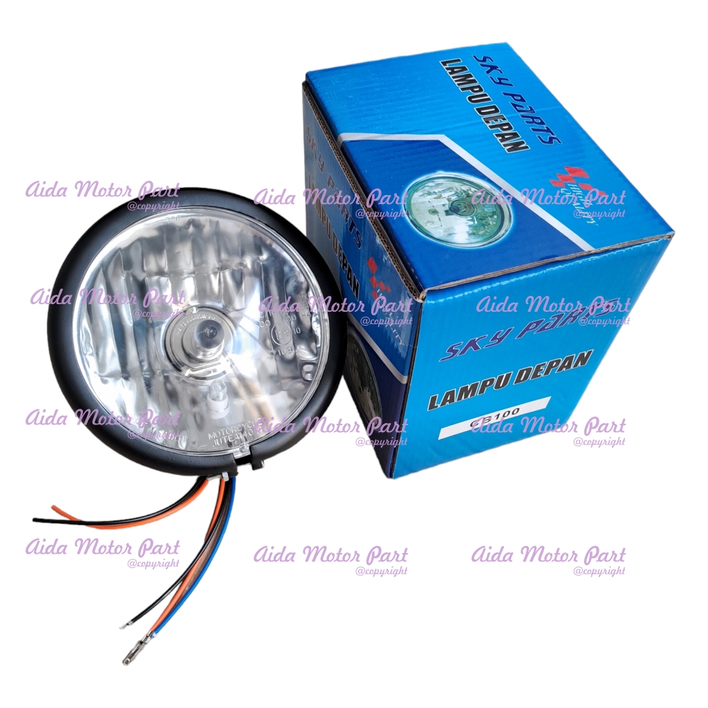 Lampu Depan Headlamp CB 100 Reflektor CB100 Bahan Besi Bohlam LED