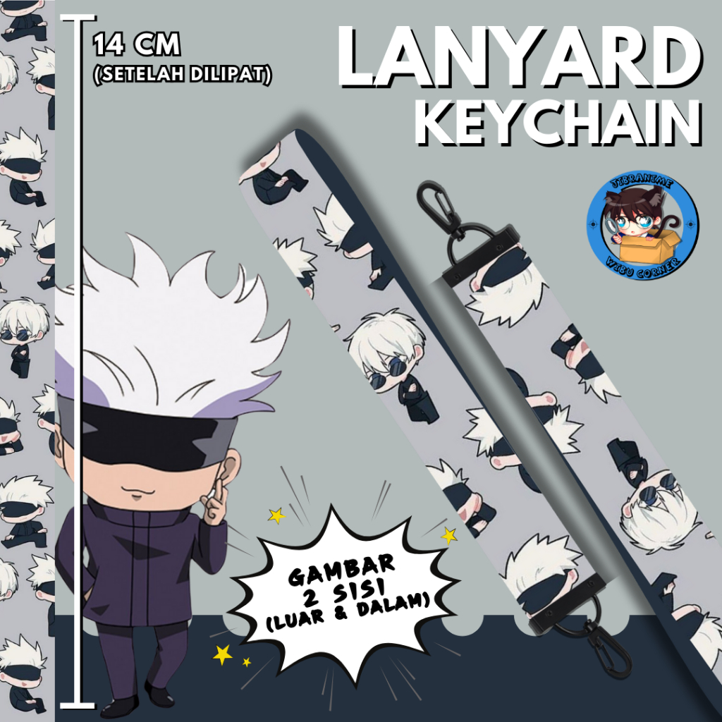 

Lanyard Strap Anime 2 Sisi / Gojo Chibi Jujutsu Kaisen / Lanyard Custom Suka Suka / Gantungan kunci layard keychain